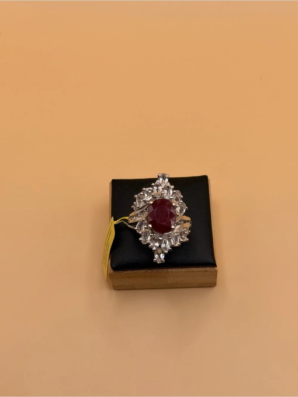 925 Sterling Silver White Topaz & Niassa Ruby Ring Size 6.25.